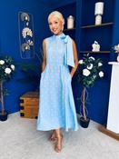Rita High Neck Bow Detail Midi Dress Polka Blue image