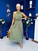 Denise High Neck Gathered Midi Dress Khaki image