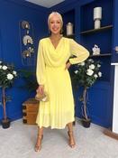 Gillian Cowl Neck Pleated Midi Dress Yellow