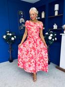 Hope Off The Shoulder Mesh Midi Dress Floral Coral