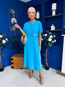 Naomi Gold Clasp Detailed Midi Dress Cyan Blue