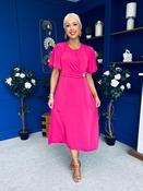 Naomi Gold Clasp Detailed Midi Dress Hot Pink