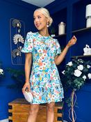 Allyson Puff Sleeve Round Neck Mini Dress Floral Blue image