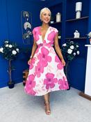 Roise Plunge Neck Midi Dress Floral Cream image