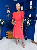 Laoise Puff Sleeve Banded Midi Dress Coral