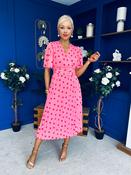 Daire Pleated Midi Dress Polka Cerise