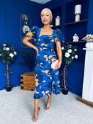 Shanice Floral Square Neck Midi Dress Cobalt