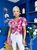 Miah Puff Sleeve Wrap Jacquard Top Fuchsia