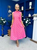 Rita High Neck Bow Detail Midi Dress Polka Cerise image