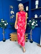 Gianna High Neck Mesh Midi Dress Floral Coral