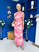 Gianna High Neck Mesh Midi Dress Floral Pink