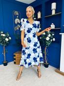 Myrtle V Neck A Line Floral Lace Midi Dress Blue image