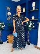 Mandy Banded Midi Dress Blue Polka Coffee image