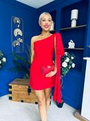 Hollie One Shoulder Drape Detail Mini Dress Red image