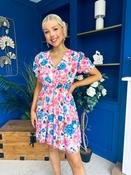 Laura Button Detail Mini Dress Floral Blue image