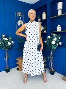 Rita High Neck Bow Detail Midi Dress Polka White image