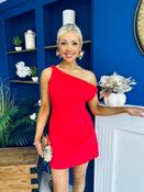 Julie Asymmetric Neckline Mini Dress Red image