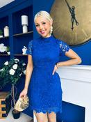 Maryam Cap Sleeve High Neck Lace Mini Dress Cobalt