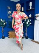Drew Puff Sleeve Wrap Front Midi Dress Floral Coral