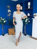 Heidi Chiffon Detail Ruched Midi Dress Polka White