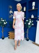 Whitney Crew Neck Floral Crochet Midi Dress Pink
