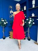 Morgan One Shoulder Cape Detail Midi Dress Red
