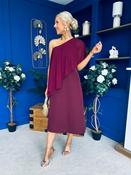 Morgan One Shoulder Cape Detail Midi Dress Burgundy