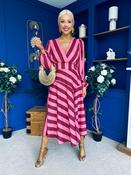 Ciara Striped Detail Midi Dress Ruby Cerise