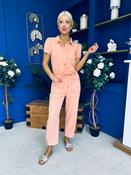 Marissa Short Sleeve Denim Jumpsuit Peach