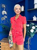 Riley Short Sleeve Denim Playsuit Coral