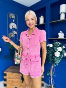 Riley Short Sleeve Denim Playsuit Pink image