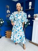 Verona Frill Sleeve Occasion Dress Floral Blue image