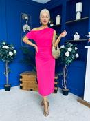 Donna Asymmetric Neckline Midi Dress Hot Pink image