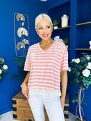 Rianna Lace Detail Striped Top Pink image