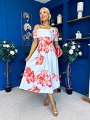 Willow Detailed Bardot Midi Dress Floral Sky image