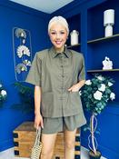 Jackie Detailed Oversized Shirt &amp; Short Set Khaki image