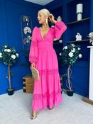 Alexis Plunge Neck Lace Detail Occasion Dress Cerise