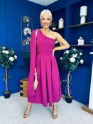 Claire One Shoulder Drape Detail Midi Dress Berry image