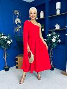 Claire One Shoulder Drape Detail Midi Dress Red image