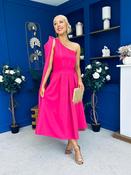 Claire One Shoulder Drape Detail Midi Dress Hot Pink image