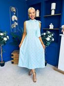 Rita High Neck Bow Detail Midi Dress Polka Green image