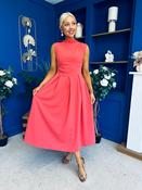 Romy Pleated Neck Midi Dress Coral image
