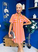 Laurel Denim Mini Shift Dress Striped Orange image