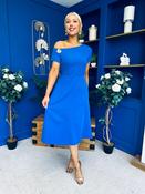 Emily Asymmetric Detail Midi Dress Cobalt