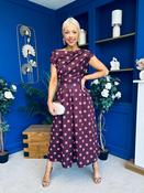 Breffy Asymmetric Neckline Skater Midi Pink Polka Burgundy image