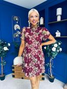 Ami Crochet Tulip Sleeve Mini Dress Burgundy image