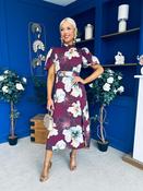 Lilith Puff Sleeve High Neck Midi Dress Plum Floral image