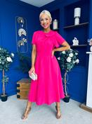 Meghan Bow Detail Midi Dress Hot Pink image