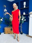 Donna Asymmetric Neckline Midi Dress Red image