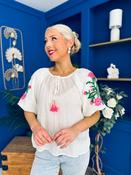 Alissa Embroidered Short Sleeve Top Cream image
